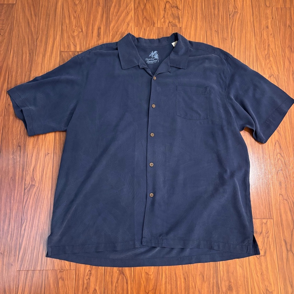 Tommy Bahama Original Fit Silk Navy Short-Sleeve Camp Shirt Tropical Mens 3XL